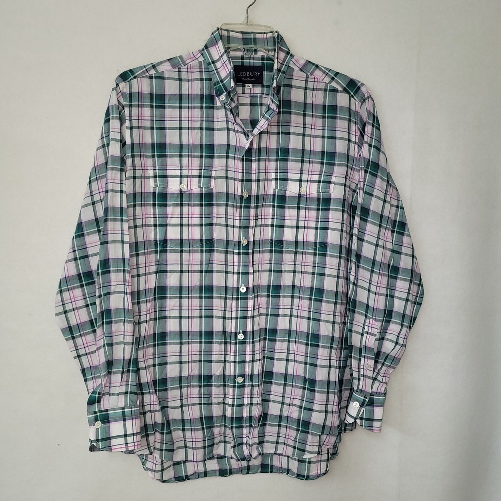 Ledbury Plaid Button Down Shirt Mens 16 Green‎ White Pink Long Sleeve Poland